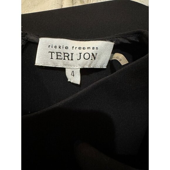 Rickie Freeman Teri Jon Sz 4 Black Cold Shoulder Ruffle Sleeve Sheath Midi Dress - Picture 4 of 6